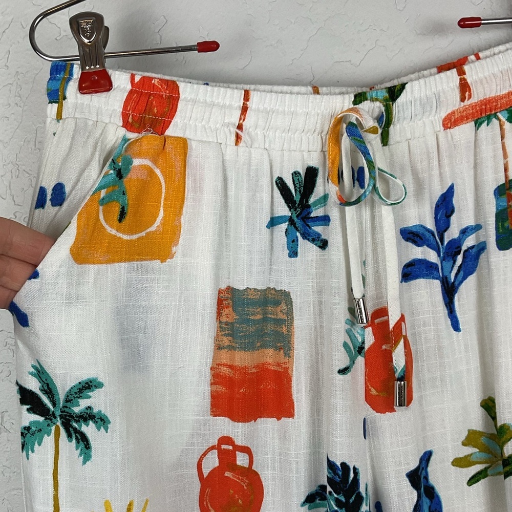 NWT  Anthropologie Label Of Love Tropical Print Wide Leg Linen Blend Pant Sz Lg - Picture 5 of 10